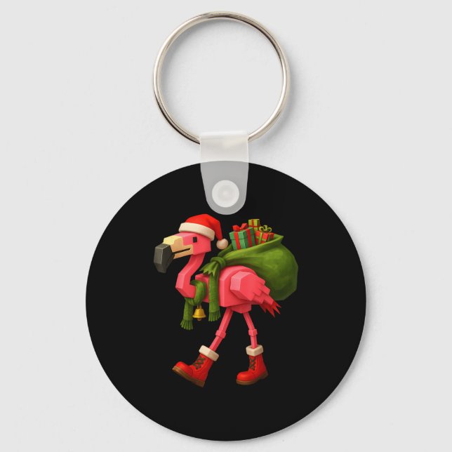 Funny Christmas Flamingo Santa Holiday Design  Key Ring (Front)