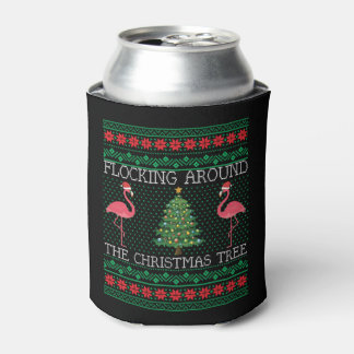 Funny Christmas Flamingo Ugly Christmas Sweater Can Cooler
