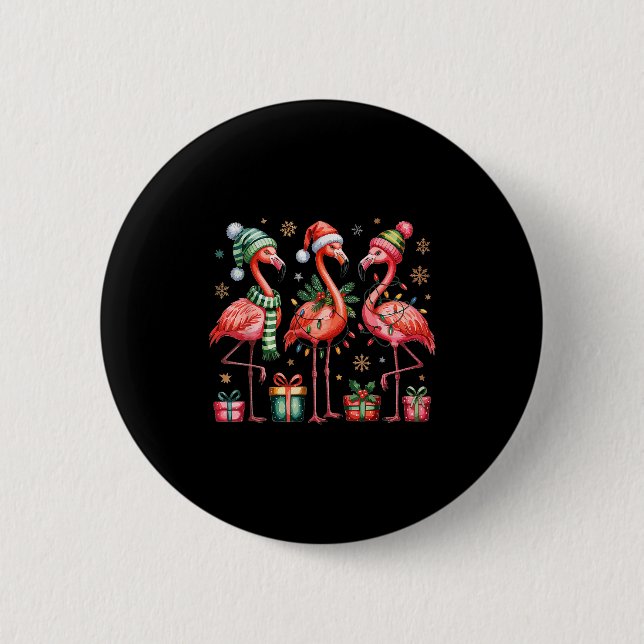 Funny Christmas Flamingos  6 Cm Round Badge (Front)