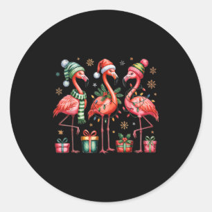 Funny Christmas Flamingos  Classic Round Sticker