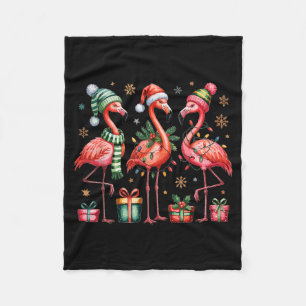Funny Christmas Flamingos Fleece Blanket