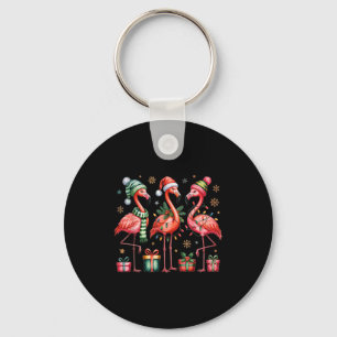 Funny Christmas Flamingos Key Ring