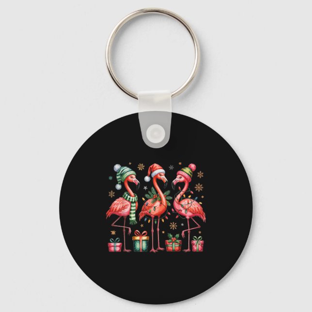 Funny Christmas Flamingos  Key Ring (Front)