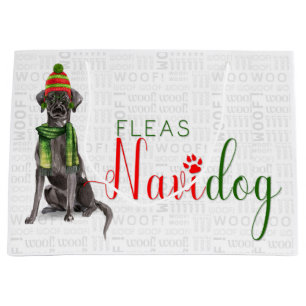 Funny Christmas Fleas Navidog with Black Lab Large Gift Bag