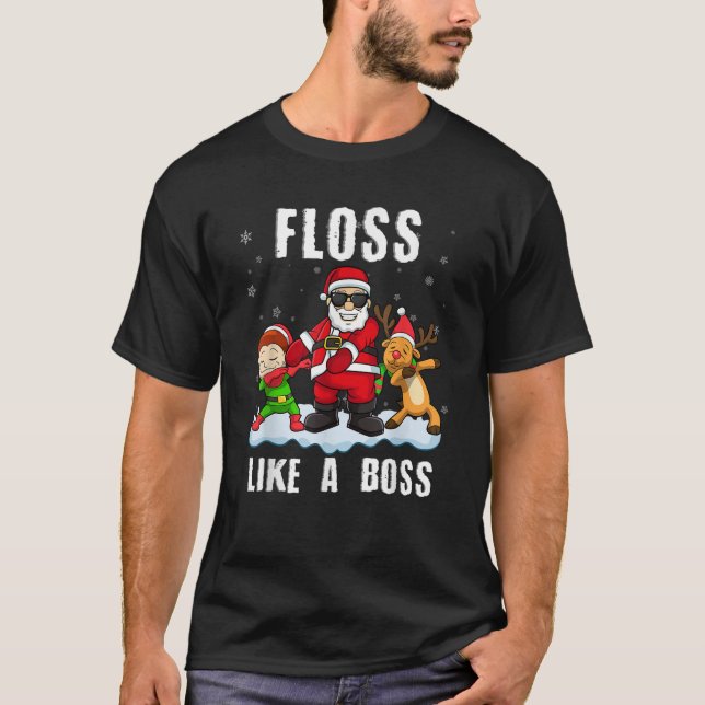 Funny Christmas Floss Like a Boss Santa Floss Sant T-Shirt (Front)