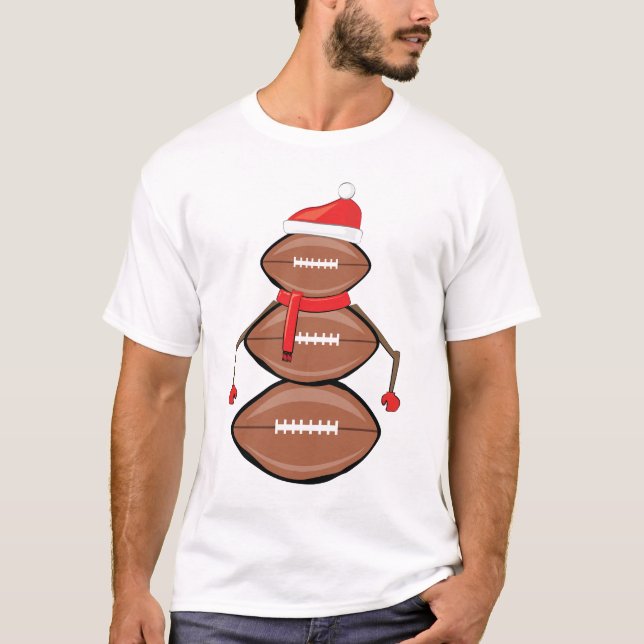 Funny Christmas Football Balls Snowman T-Shirt (Front)