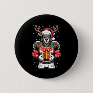 Funny Christmas Football Reindeer 6 Cm Round Badge