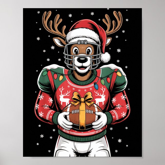 Funny Christmas Football Reindeer  Poster (Front)