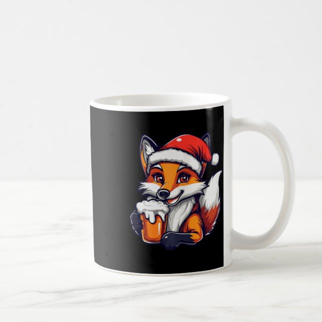 Funny Christmas Fox With Beer Comic  Coffee Mug (Right)