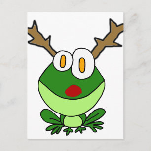 Funny Christmas Frog as Reindeer Holiday Postcard