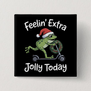 Funny Christmas Frog Feeling Extra Jolly Today 15 Cm Square Badge