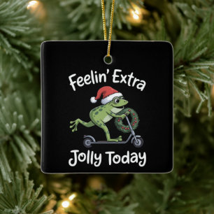 Funny Christmas Frog Feeling Extra Jolly Today Ceramic Ornament