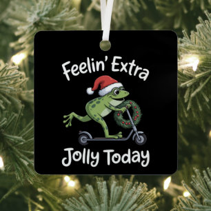 Funny Christmas Frog Feeling Extra Jolly Today Metal Tree Decoration