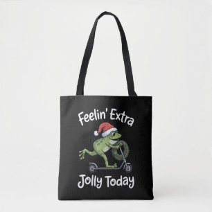 Funny Christmas Frog Feeling Extra Jolly Today Tote Bag