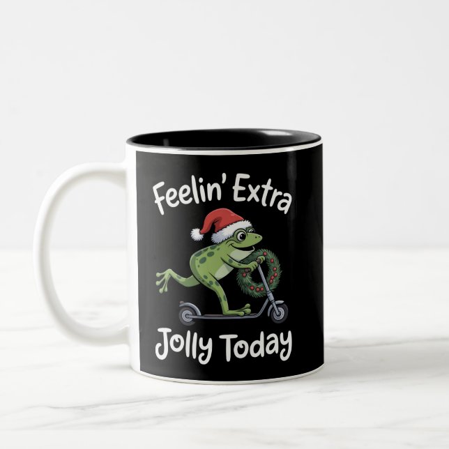 Funny Christmas Frog Feeling Extra Jolly Today  Two-Tone Coffee Mug (Left)