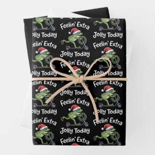 Funny Christmas Frog Feeling Extra Jolly Today Wrapping Paper Sheet