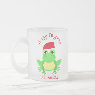 Funny Christmas Frog Santa Hat Novelty Frosted Mug