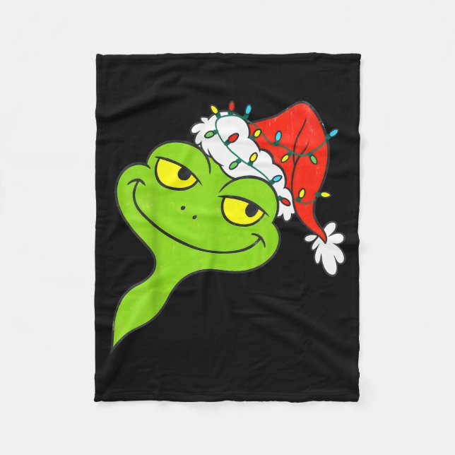 Funny Christmas Frog Wearing Santa Hat And Lights  Fleece Blanket (Front)