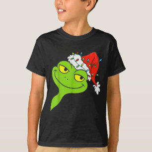 Funny Christmas Frog Wearing Santa Hat And Lights  T-Shirt