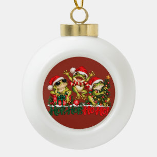 Funny Christmas Frogs Hop Hop Ho Ho Ceramic Ball Christmas Ornament