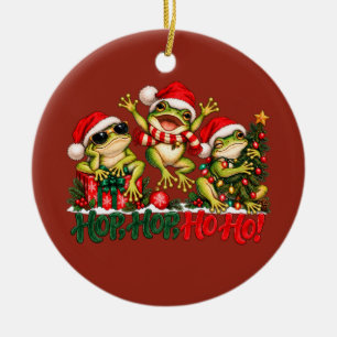 Funny Christmas Frogs Hop Hop Ho Ho Ceramic Tree Decoration