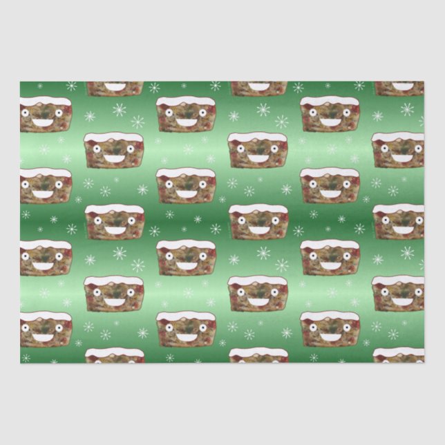 Funny Christmas Fruitcake Pattern Green Tissue Paper (Front)