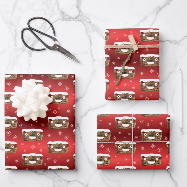 Funny Christmas Fruitcake Pattern Red Wrapping Paper Sheet (Front)