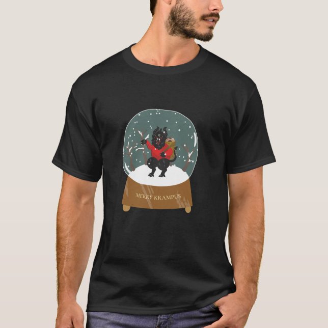 FUNNY CHRISTMAS FUNNY KRAMPUS SNOW KRAMPUS GLOBE X T-Shirt (Front)