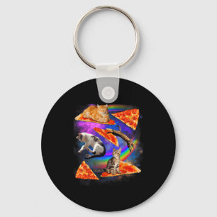 Funny Christmas Galaxy Cat In Space Cat Riding Zza Key Ring