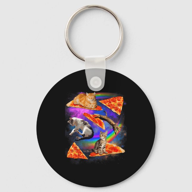Funny Christmas Galaxy Cat In Space Cat Riding Zza Key Ring (Front)