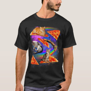 Funny Christmas Galaxy Cat In Space Cat Riding Zza T-Shirt
