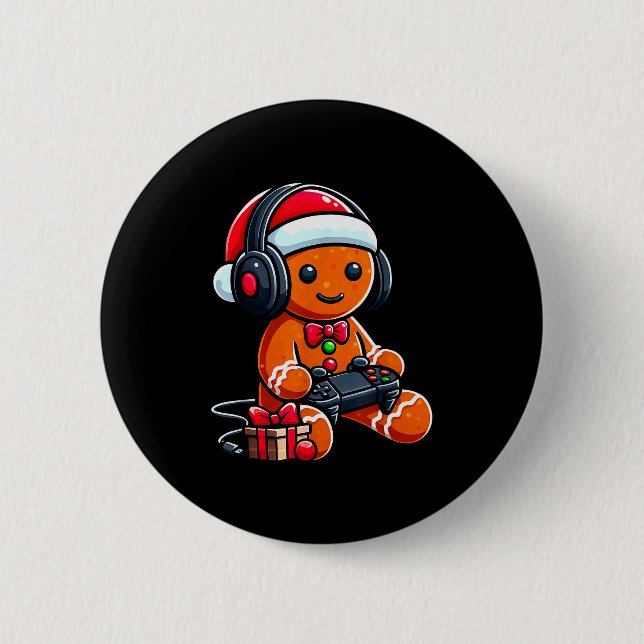Funny Christmas Gamer Gingerbread Xmas Gaming Men  6 Cm Round Badge (Front)
