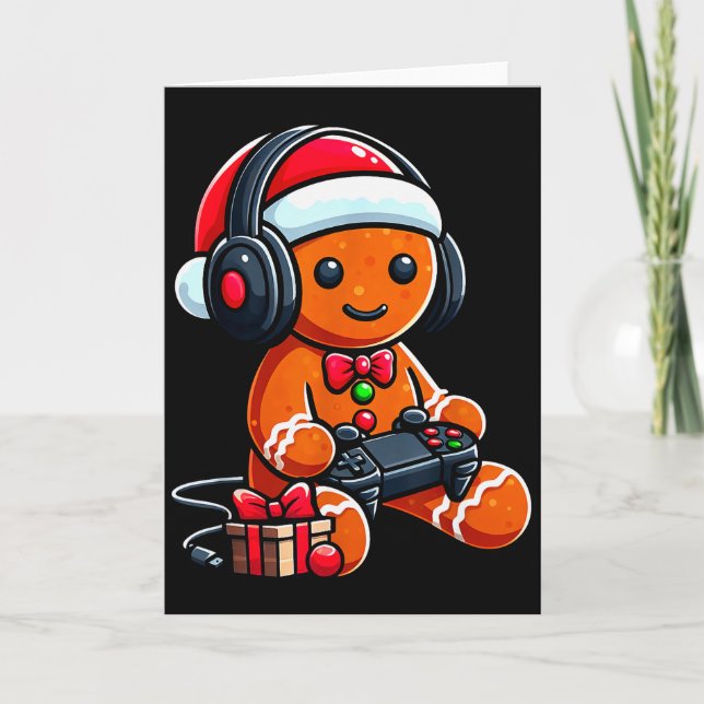 Funny Christmas Gamer Gingerbread Xmas Gaming Men  Card (Front)