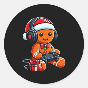 Funny Christmas Gamer Gingerbread Xmas Gaming Men Classic Round Sticker