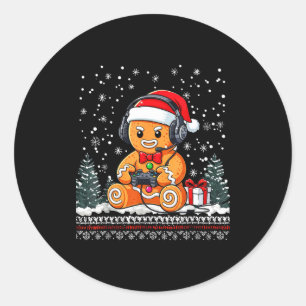 Funny Christmas Gamer Gingerbread Xmas Gaming Men Classic Round Sticker