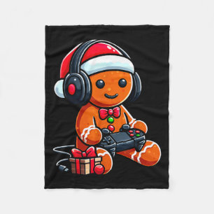 Funny Christmas Gamer Gingerbread Xmas Gaming Men  Fleece Blanket