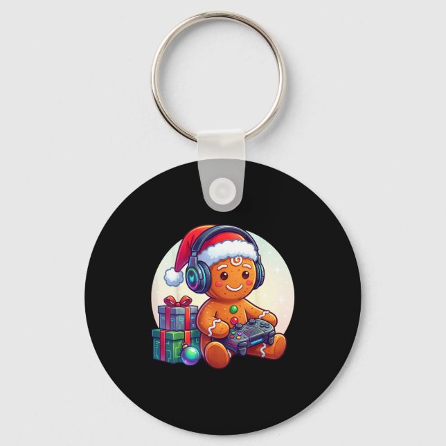 Funny Christmas Gamer Gingerbread Xmas Gaming Men  Key Ring (Front)