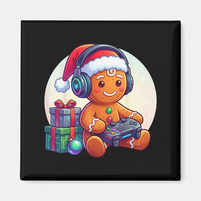 Funny Christmas Gamer Gingerbread Xmas Gaming Men  Magnet (Front)