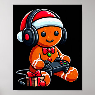 Funny Christmas Gamer Gingerbread Xmas Gaming Men Poster