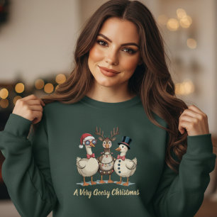 Funny Christmas Geese Trio Santa Reindeer Snowman Sweatshirt