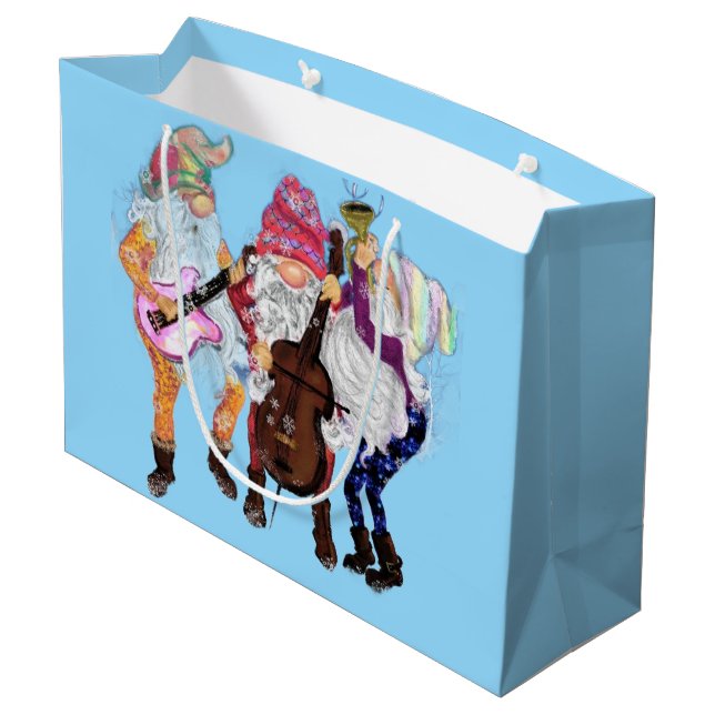 Funny Christmas Gift Bag Musical Gnomes (Back Angled)