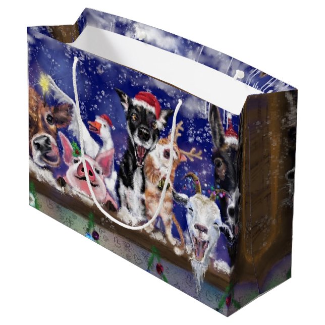 Funny Christmas Gift Bag with Animal Party  (Back Angled)