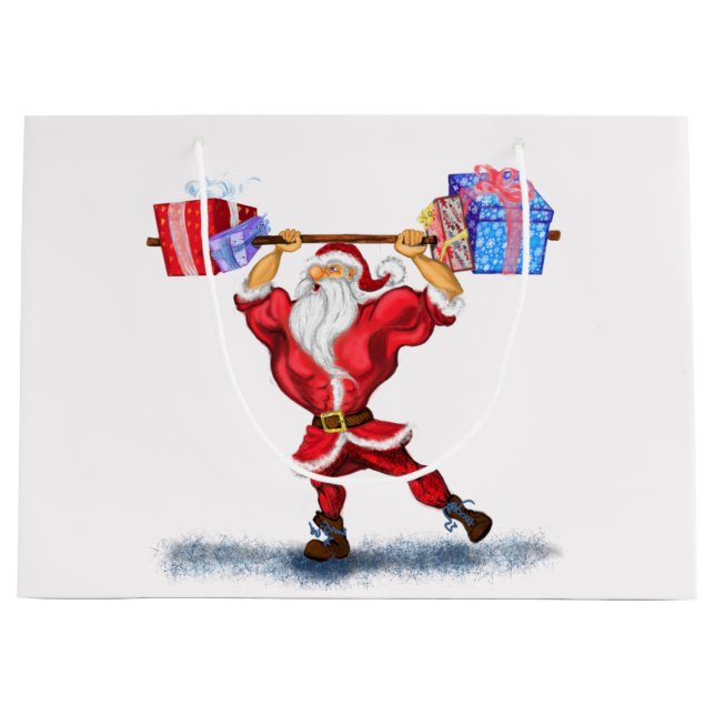 FunNy Christmas Gift Bag with Bodybuilder Santa (Front)