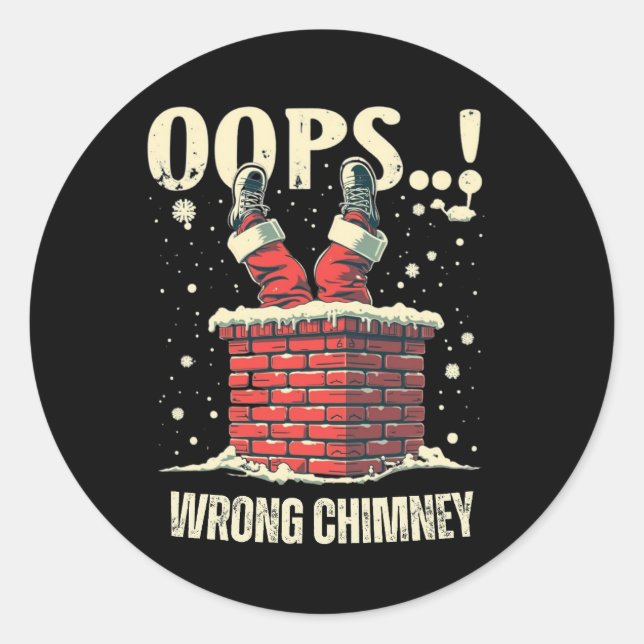 Funny Christmas gift, Santa Claus Stuck in Chimney Classic Round Sticker (Front)