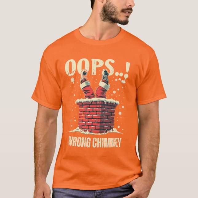 Funny Christmas gift, Santa Claus Stuck in Chimney T-Shirt (Front)