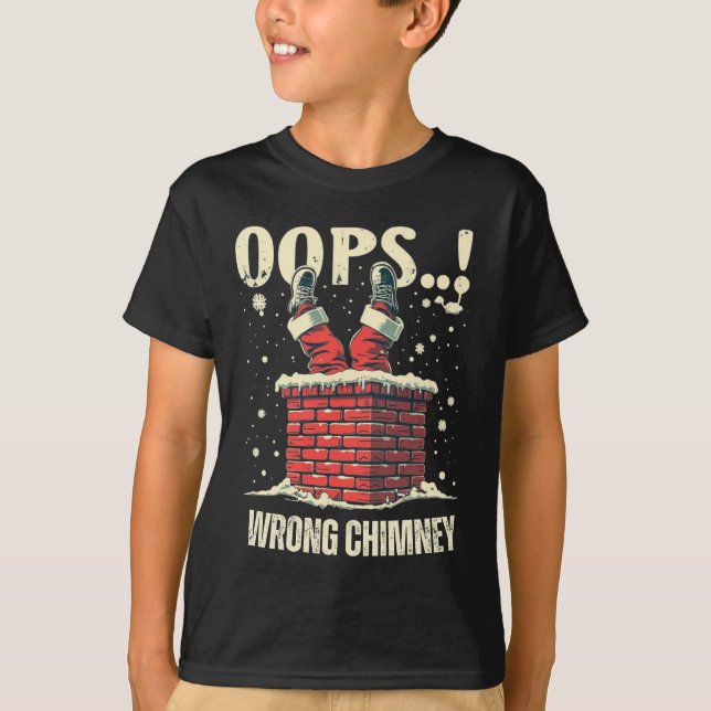Funny Christmas gift, Santa Claus Stuck in Chimney T-Shirt (Front)