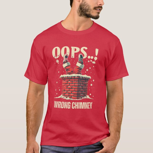 Funny Christmas gift, Santa Claus Stuck in Chimney T-Shirt (Front)