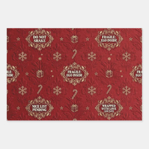 Funny Christmas Gift Wrap Sheets Red One-Liners