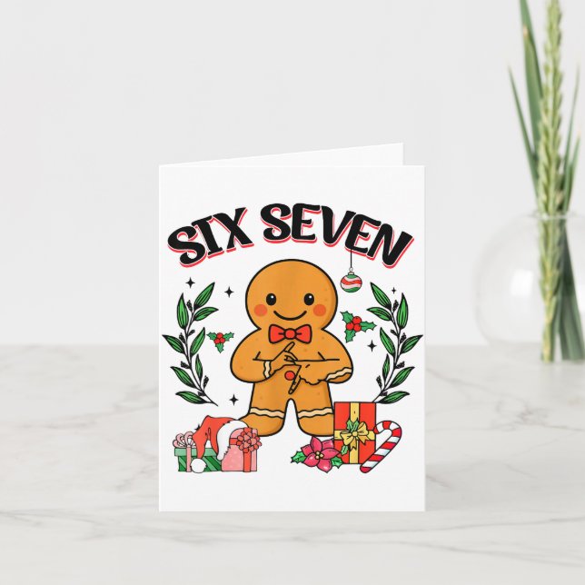 Funny Christmas Gingerbread 67 Six Seven Meme Hand Card (Front)