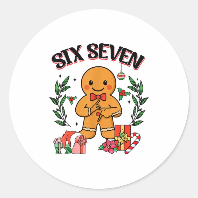 Funny Christmas Gingerbread 67 Six Seven Meme Hand Classic Round Sticker (Front)